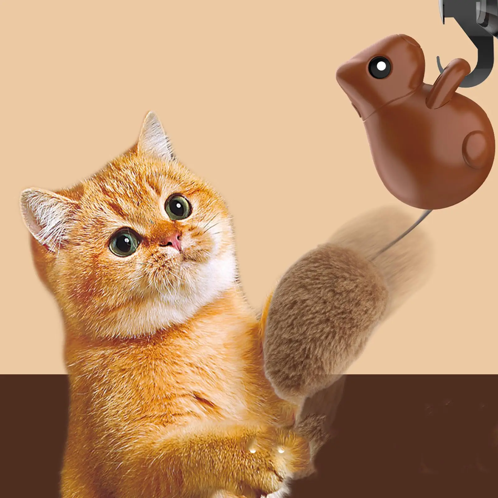 Interactive Cat Toy Squirrel Exercise Stimulation Tail Kitten Teaser Toy for Indoor Cat Adult Cats Birthday Bored Cats Chaser