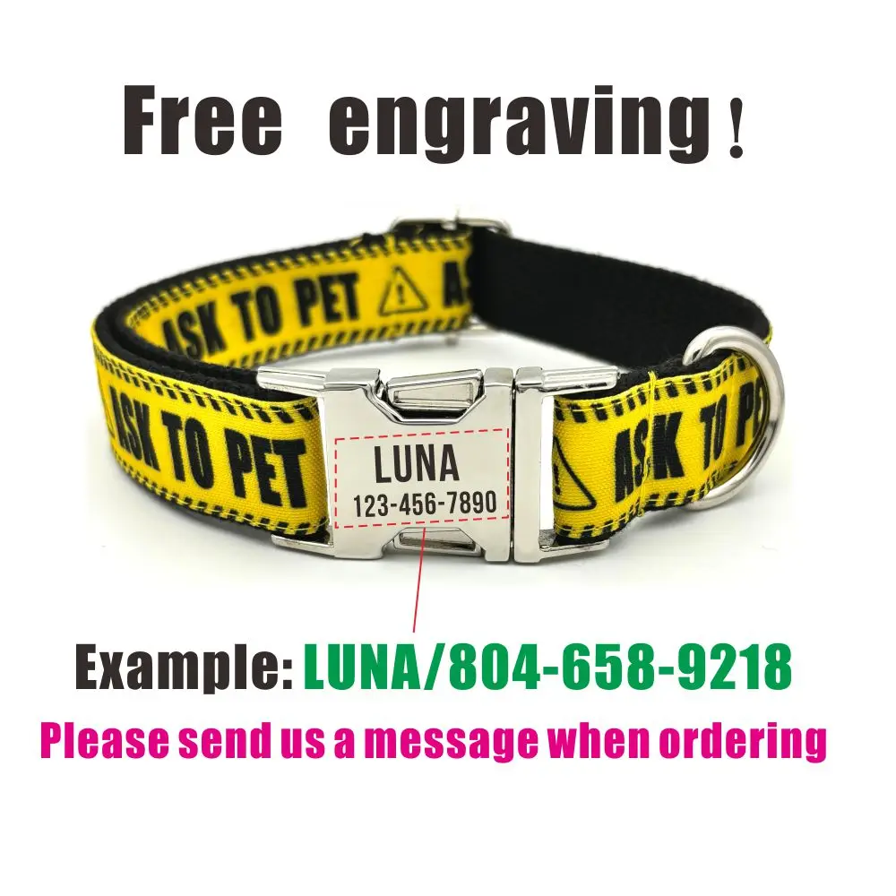 Collar de perro personalizado con grabado gratuito, correa para mascotas a juego, hebilla de Metal de contactos personalizados, Collar de señal de advertencia para mascotas - imagen 4