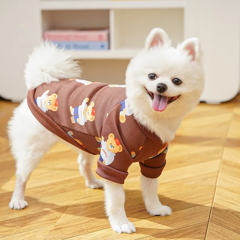 Sudadera polar con estampado de oso de dibujos animados para perros pequeños, monos protectores de otoño e invierno para gatitos, ropa transpirable para cachorros Corgi - imagen 4