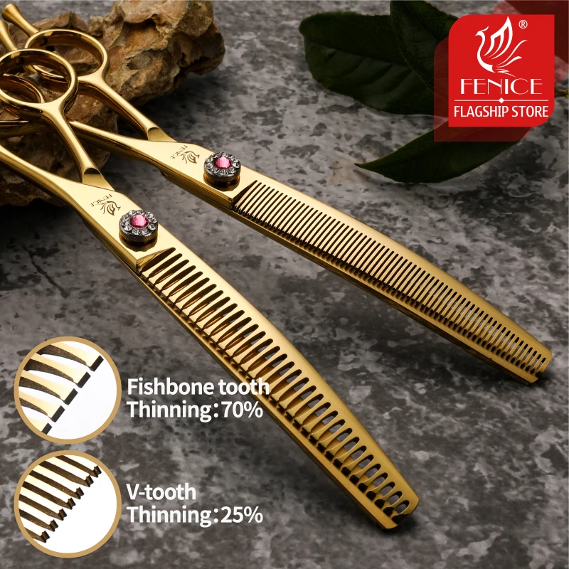 Fenice-tijeras profesionales de alta gama para el cuidado de perros, 7,25 pulgadas, tijeras de adelgazamiento curvadas para perros y gatos, tijeras de pelo de animales - imagen 5