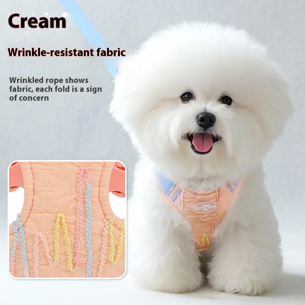 Conjunto de correa y arnés para perros de primera calidad, diseño coreano, chaleco acolchado suave, tiras reflectantes ajustables para cachorros de razas pequeñas al aire libre - imagen 3