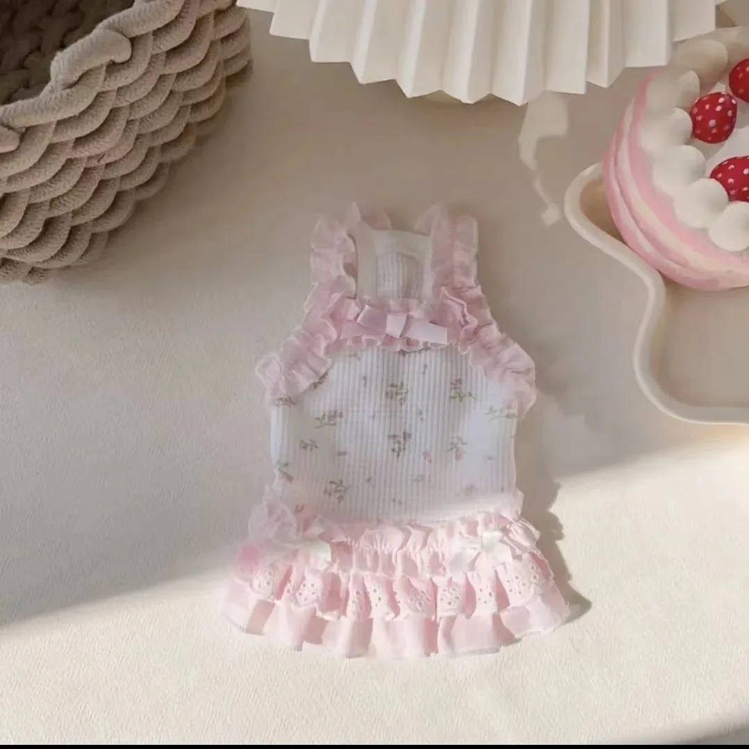 Vestido Floral de primavera para mascotas, oso de peluche, bonito chaleco de encaje, ropa para perros Yorkshire y gatos, ropa para cachorros, chaleco refrescante para perros