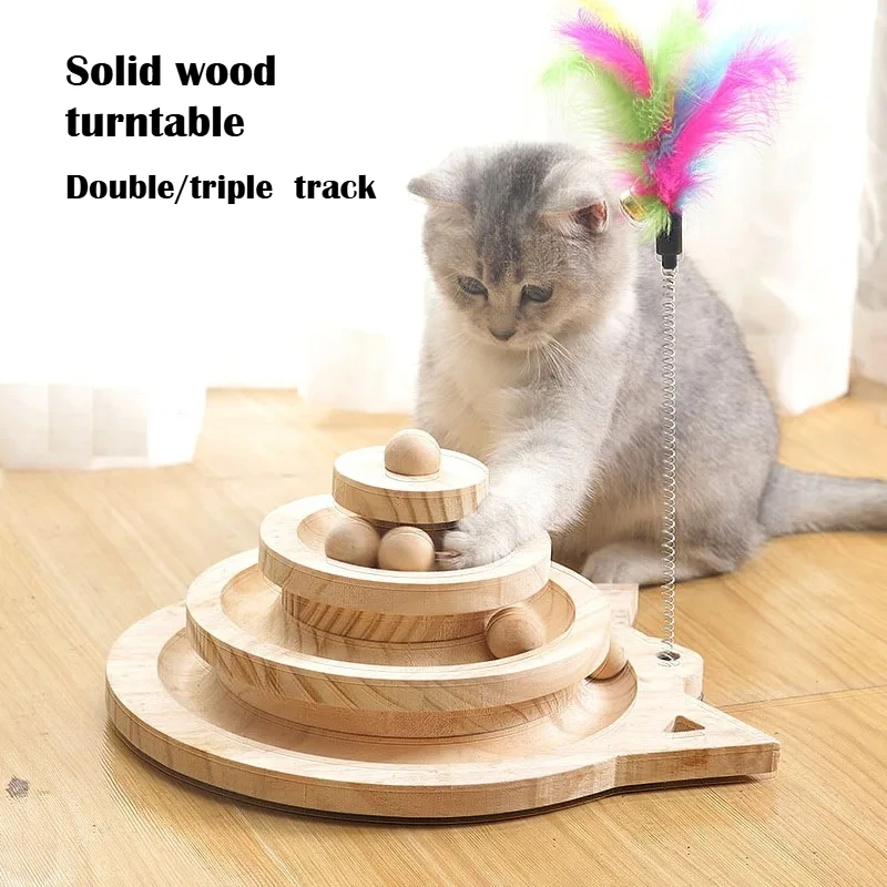 Torre de juego de madera para gatos con disco de inteligencia y bolas - imagen 4