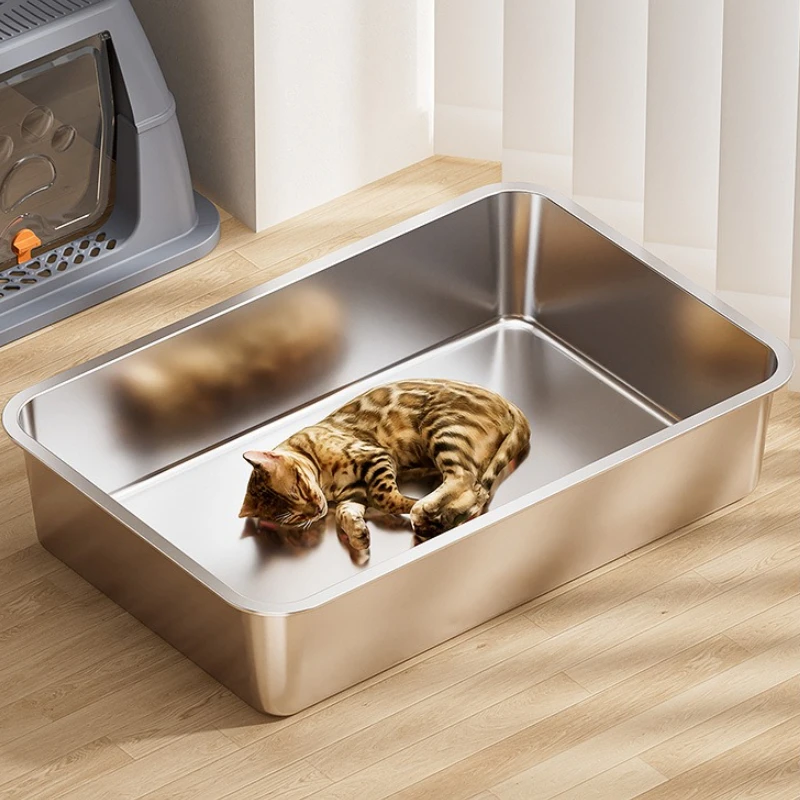 Caja de arena de acero inoxidable para gatos, caja de arena autolimpiante para mascotas, gatos, gatitos, arena de limpieza para mascotas, cachorros, perros, gatitos, casa, inodoro - imagen 5