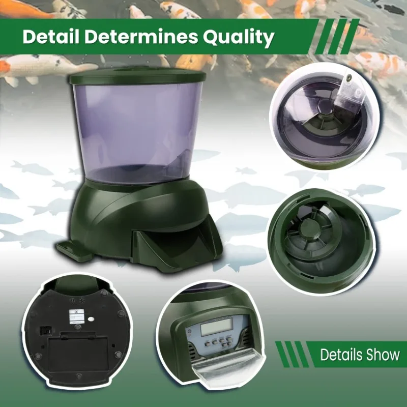 Alimentador automático de peces de gran capacidad, dispositivo de alimentación de peces automático con batería, cronometrado y cuantitativo - imagen 5