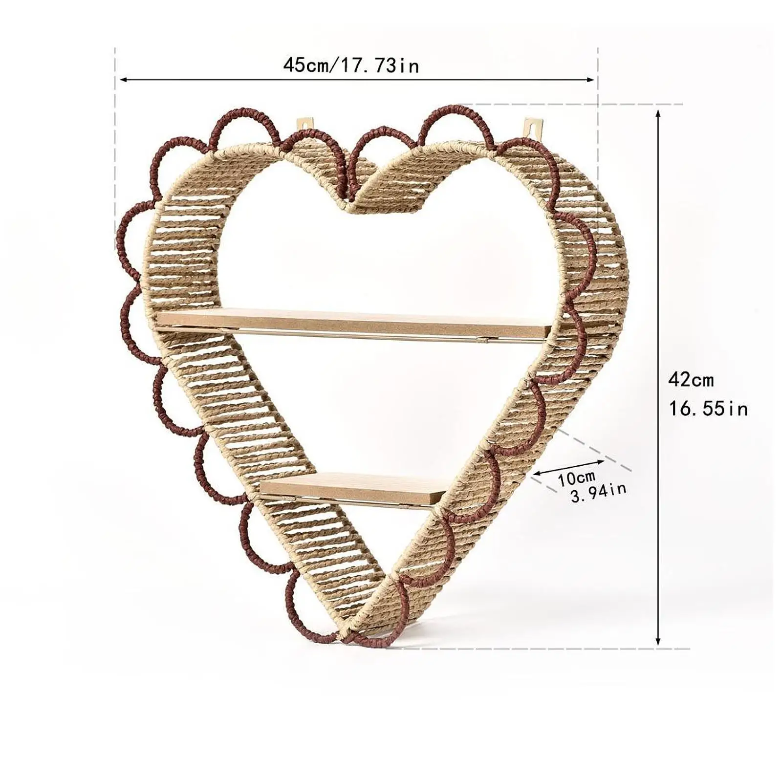Estante de pared con forma de corazón, almacenamiento de baratijas rústico multifunción moderno, organizador de 2 capas para baño, tocador, sala de estar, decoración del hogar