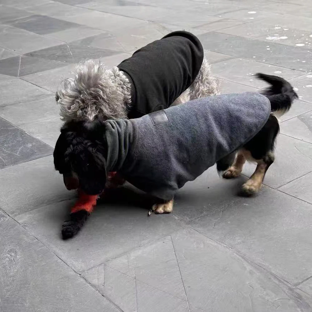 Suéter gris de moda para perros salchicha, sudadera cálida de manga corta para perros Wiener, abrigo suave para perros salchicha en invierno - imagen 4