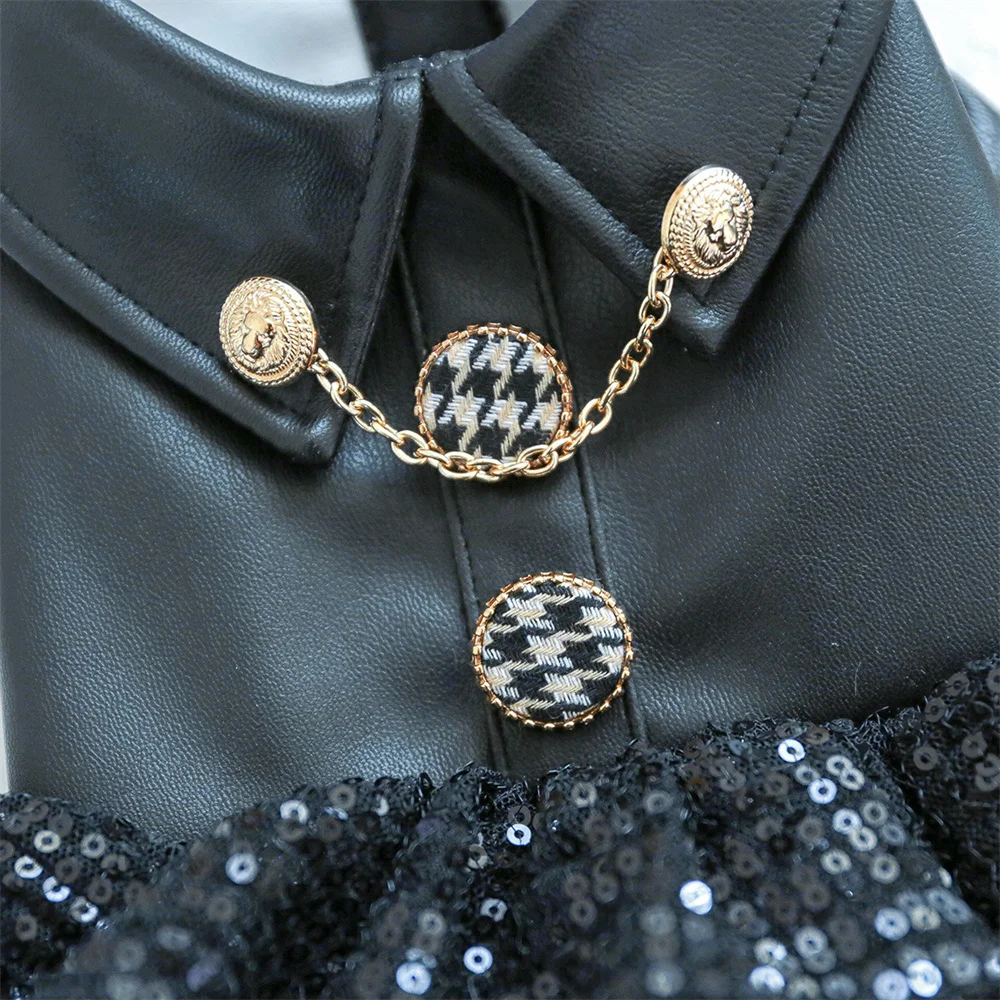 Vestido de lentejuelas para cachorros y gatos, Top de cuero suave con falda de encaje para perros pequeños y gatos, ropa para mascotas de otoño e invierno - imagen 4