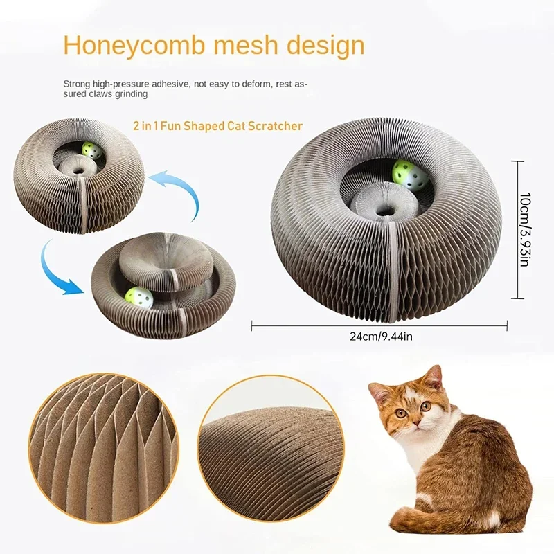 Tablero rascador plegable para gatos, órgano mágico, juguete con bola, garra de molienda para gatos, marco de escalada para gatos, juguetes interactivos corrugados redondos - imagen 2