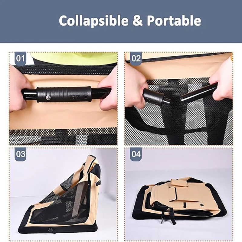 Jaulas suaves para perros, perrera para mascotas, 3 puertas, plegable, de viaje, para mascotas, con correas y estera para perros, gatos, conejos - imagen 3