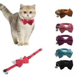 Collar de terciopelo para perros y gatos con lazo, campana, ajustable
