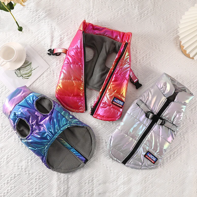 Venta caliente de ropa para mascotas otoño e invierno chaleco degradado reflectante impermeable más ropa cálida de terciopelo para perros y gatos suministros para mascotas - imagen 2