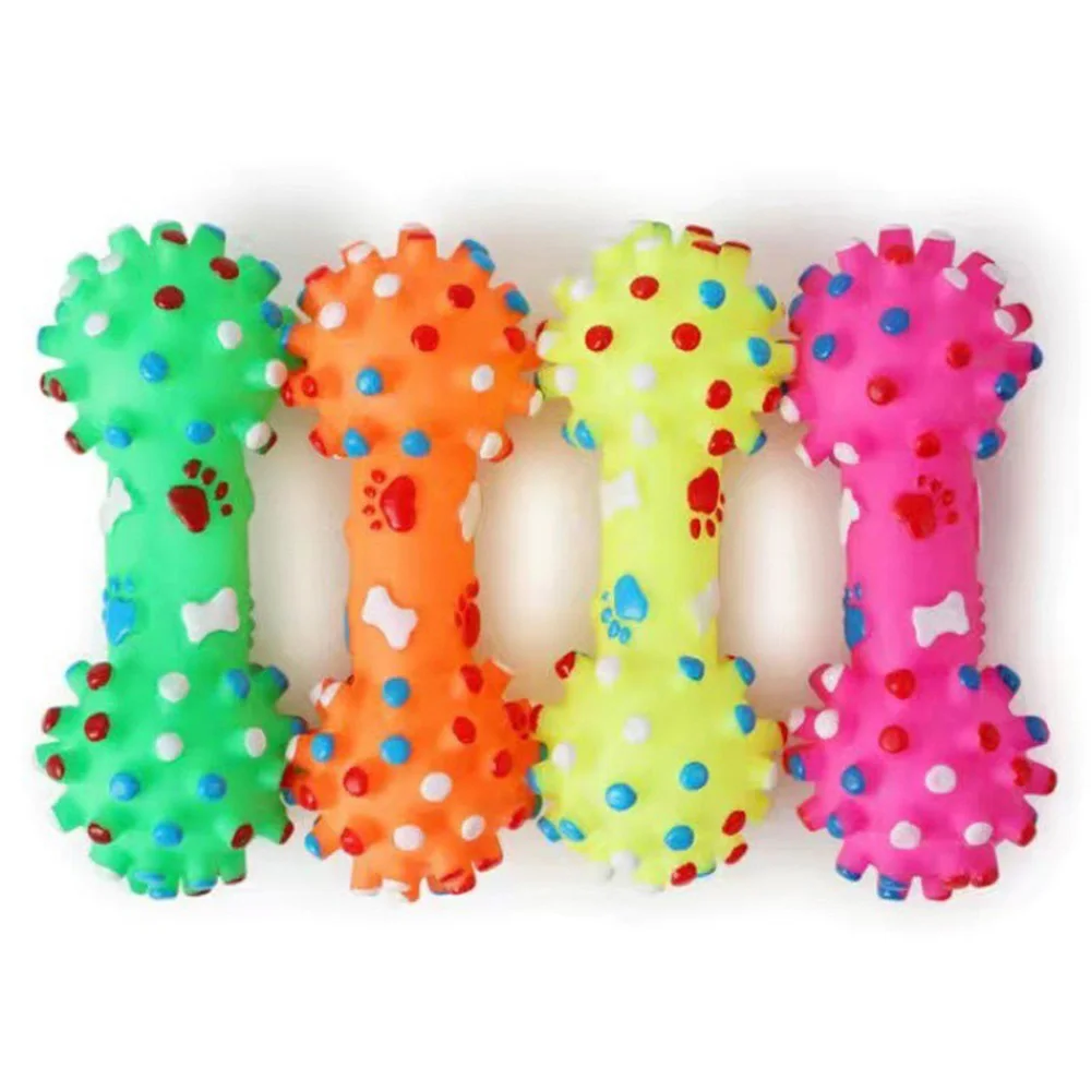Juguete masticable chirriante para perros: forma de mancuerna con púas pequeñas, juguete de goma para mascotas para la dentición, limpieza de dientes y reducción de sarro, - imagen 4
