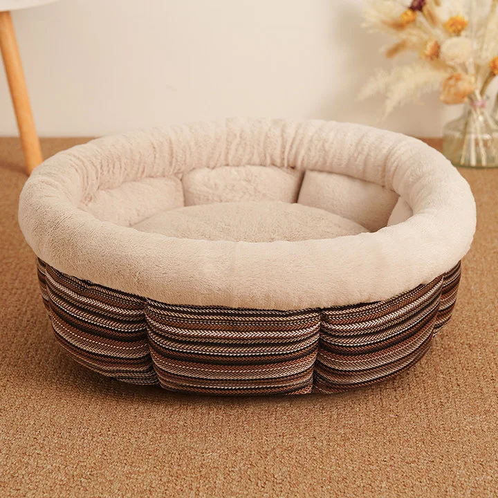 Perrera estera para perros, nido redondo de lino de imitación, antideslizante, para perros medianos y pequeños, jaula cálida para gatos, cama para perros, cama para mascotas, nido para gatos - imagen 5