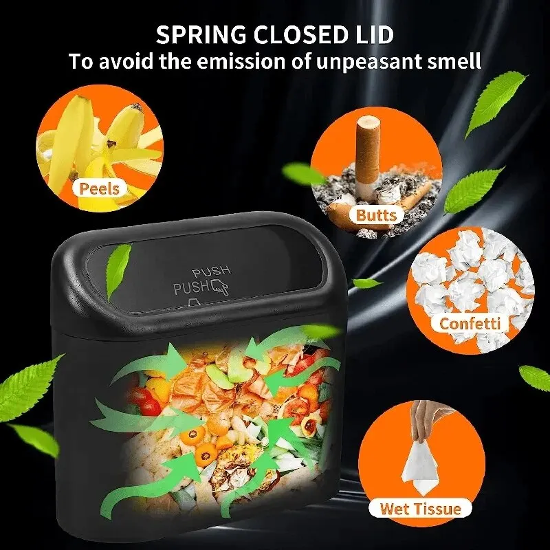 Organizador Universal para coche, cubo de basura colgante, caja de almacenamiento de polvo, ABS, cuadrado, color negro, 6P - imagen 4