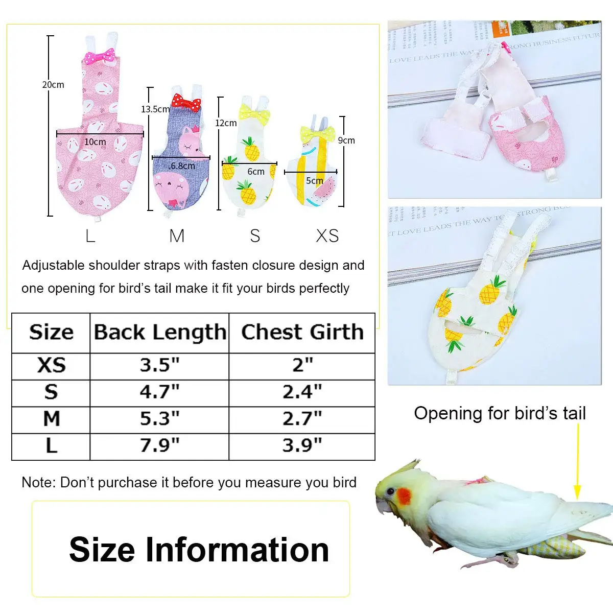 Pañal protector para pájaros con capa interior impermeable, traje húmedo de orina para pájaros pequeños y medianos - imagen 3