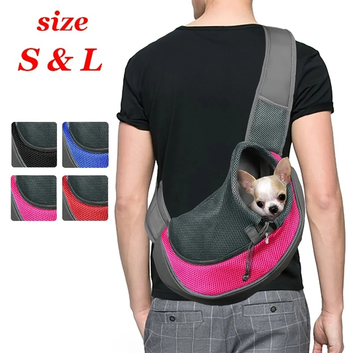 1 Uds. Bolsa para mascotas, bolso de hombro cruzado portátil de viaje para perros y gatos, mochila para mascotas de malla transpirable - imagen 2