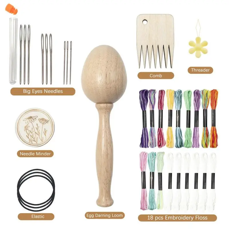 Huevo de zurcir para calcetines de fácil agarre, Kit de agujas de ojo grande, hilos de coser para calcetines, ropa, adultos, artesanía DIY - imagen 3