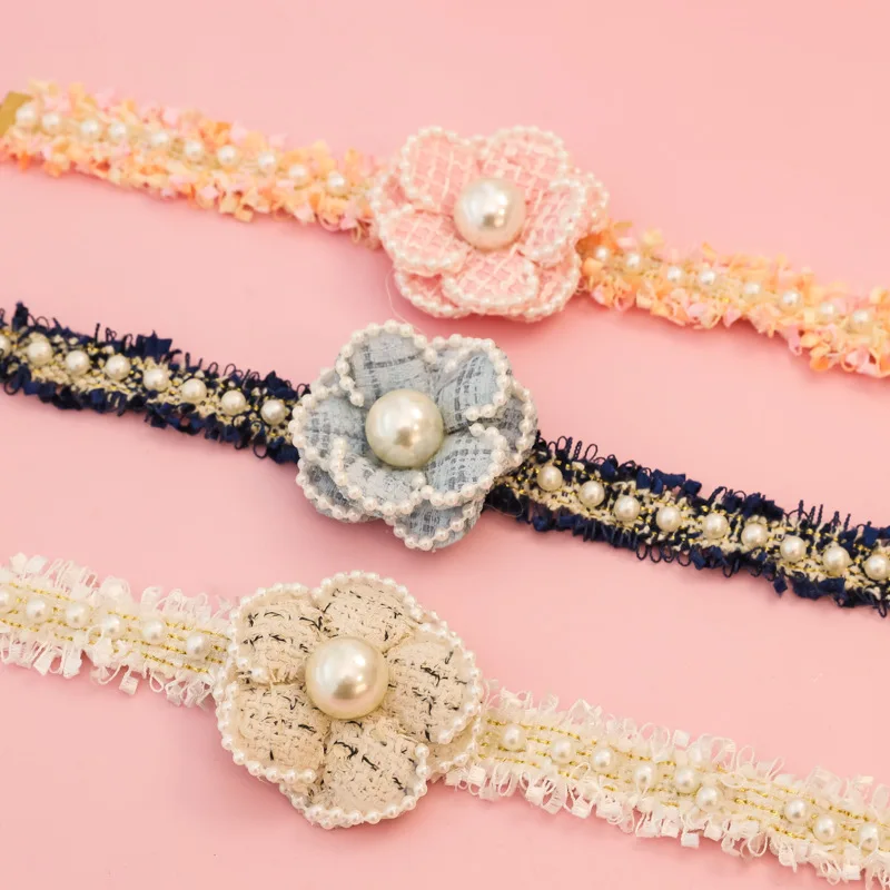Collar de primavera/verano para mascotas, accesorios para gatitos, Collar de rosas y perlas de flores, accesorios para gatos de princesa para otoño e invierno - imagen 3