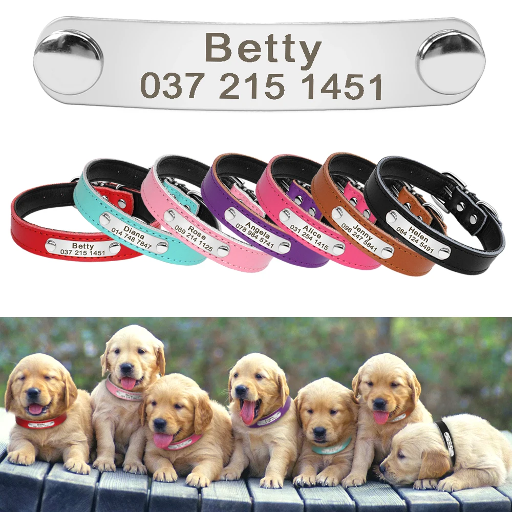 Collar de perro personalizado de cuero PU, collares para perros y cachorros, collar personalizado gratis para mascotas, identificación de nombre grabado para perros pequeños y medianos, gatos, color rosa - imagen 5