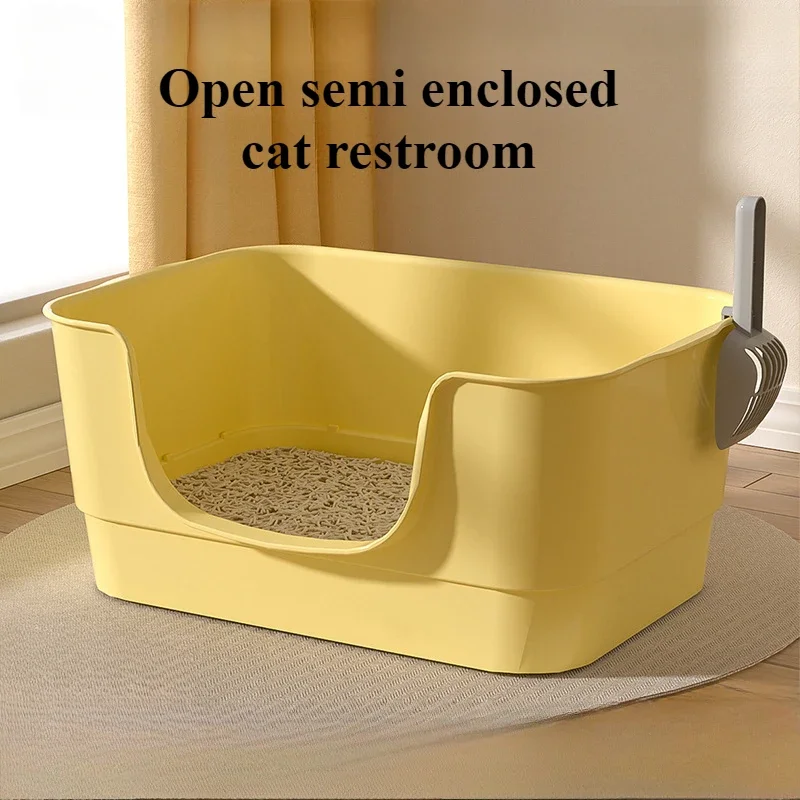 Cajas de arena para gatos de gran tamaño, Extra grande, abierta, semicerrada, inodoro para mascotas, antisalpicaduras, lavabo para gatos, productos universales