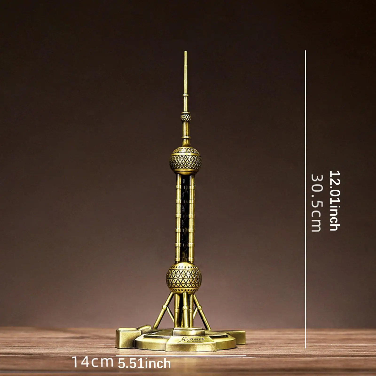 Oriental Pearl Statue Building Model 3D Ornament Metal Landmark Figurine Travel Souvenir for Walkway Desktop Book Shelf