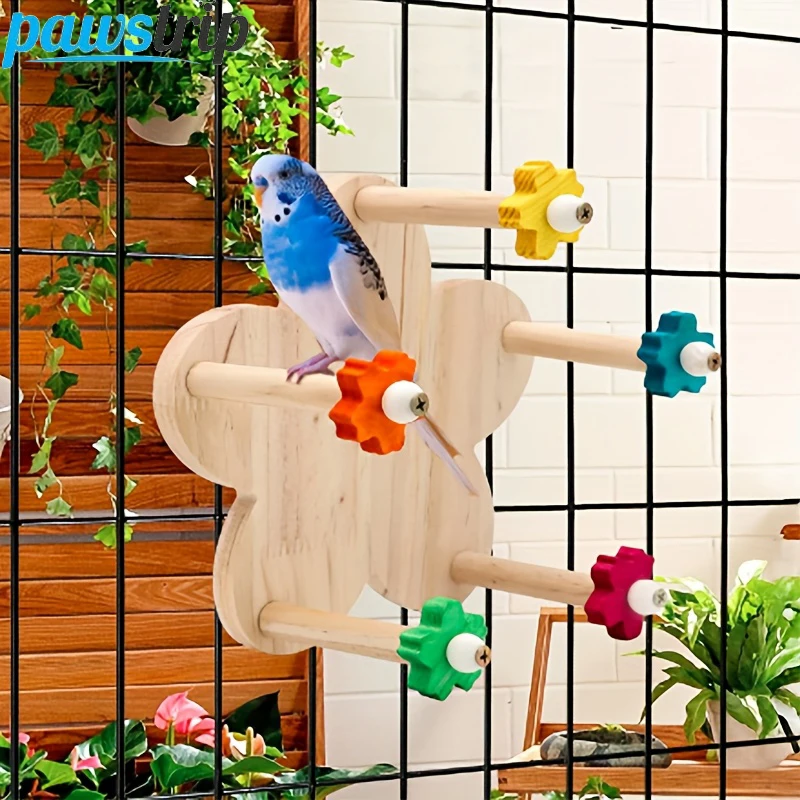 Juguete de madera para loros, noria giratoria para pájaros, juguete divertido para pájaros con rodamientos, soporte interactivo para pájaros, suministro de jaula colgante para pájaros