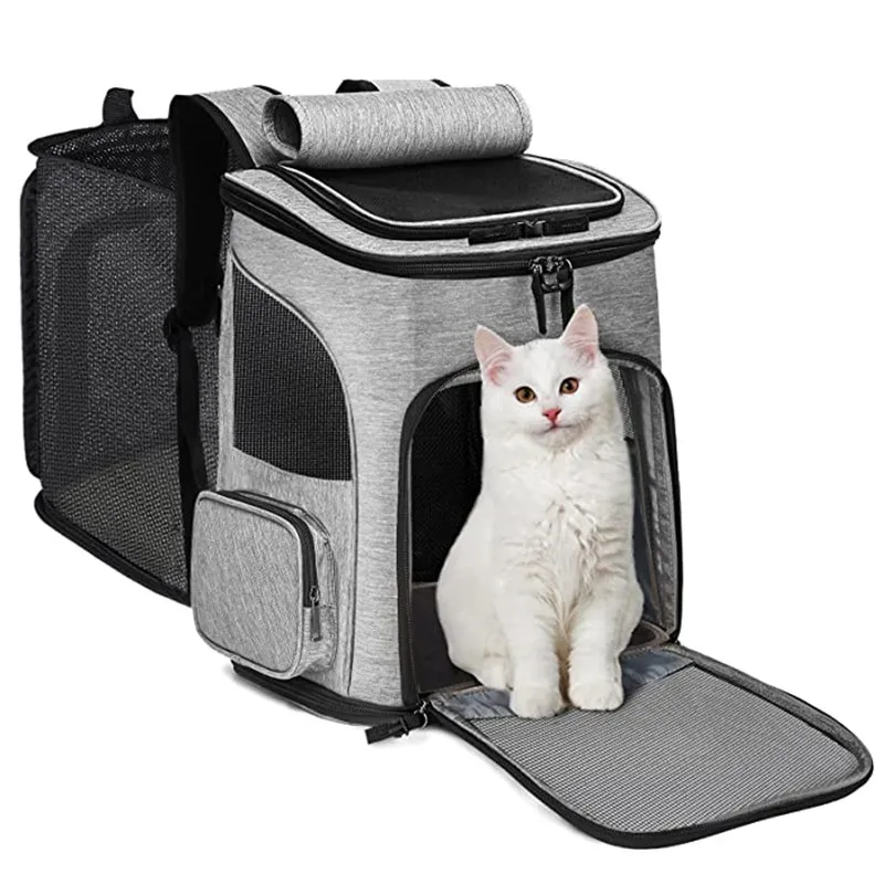 Suministros para mascotas, mochila para cachorros, bolsa expandible para mascotas, mochila portátil transpirable de gran capacidad para gatos, bolsa plegable para perros