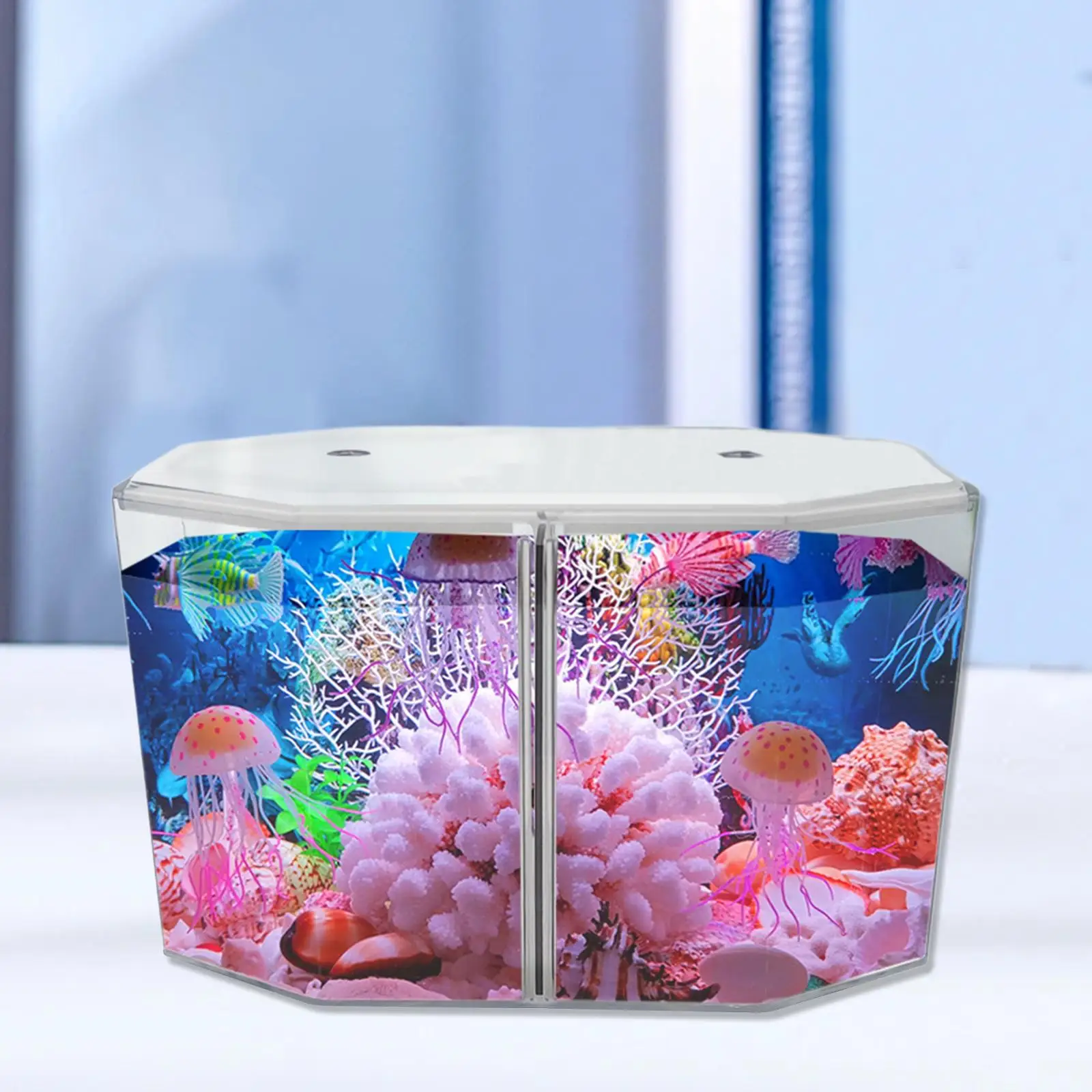 Small Beta Fish Tank Shrimp Tank Hatching Box Breeding Box Clear with Dividers Mini Aquarium Tank for Guppy Jellyfish Shrimps