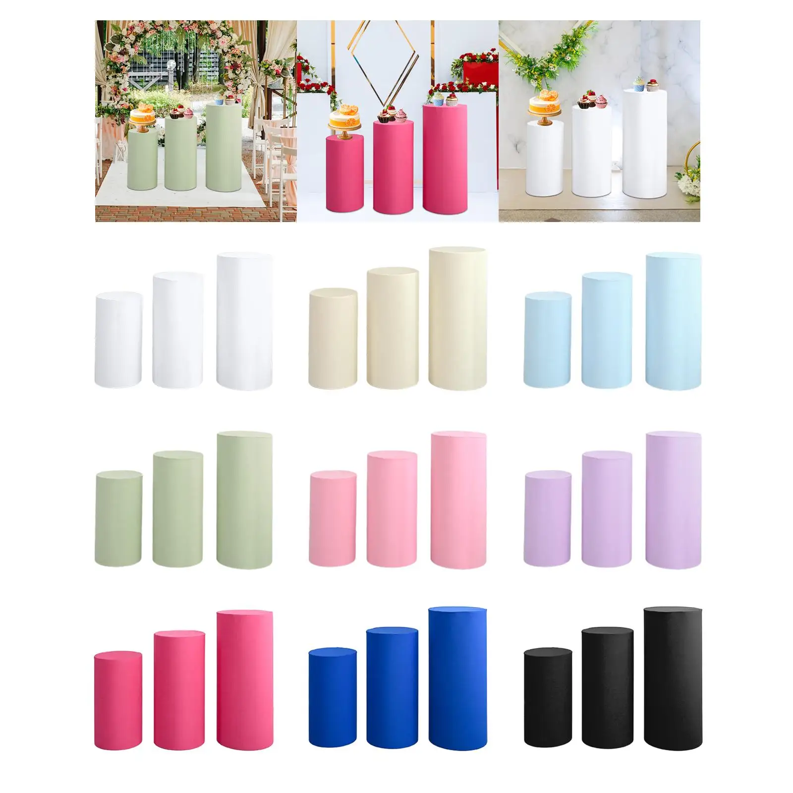 3Pcs Cylinder Plinth Covers Dessert Tables Cloth Plinth Stand Pillar Covers for Wedding Thanksgiving Birthday Party Decoration