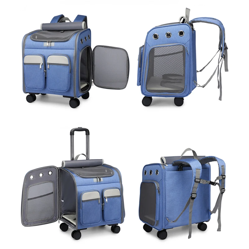 Mochila GRANDE 2 en 1 para mascotas, cochecito para gatos, portador de mascotas con ruedas, bolsa de viaje para perros y gatos, bolsa plegable portátil - imagen 3