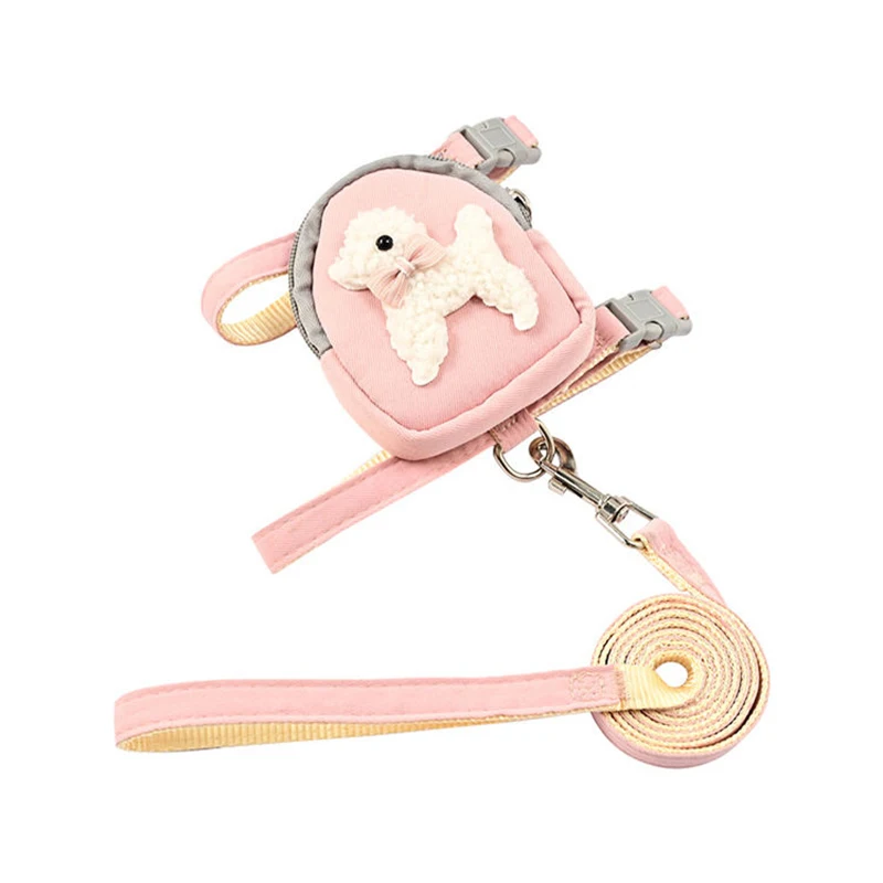 Arnés de chaleco ajustable para mascotas con bolsa de sillín, conjunto de mochila de viaje para perros con correa de dibujos animados, transporte montado en el pecho - imagen 5