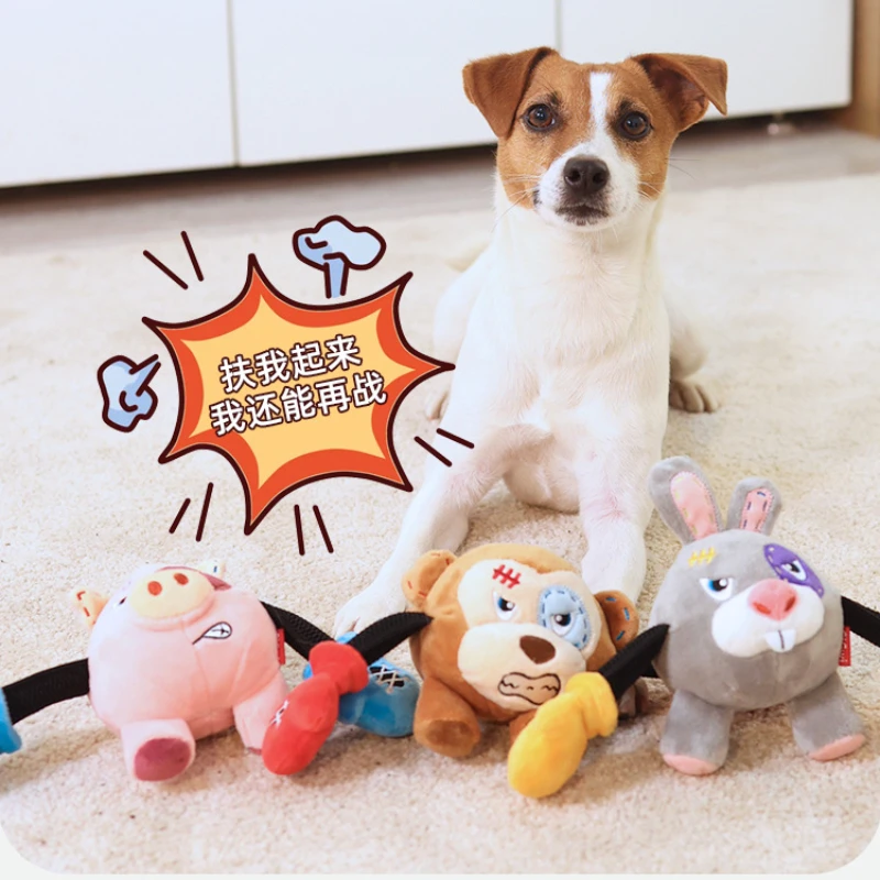 Nueva serie Boxer juguetes para perros cerdo interactivo Tug of War felpa sonido resistente a mordeduras cachorro auto-alto juguetes para mascotas productos para mascotas - imagen 2