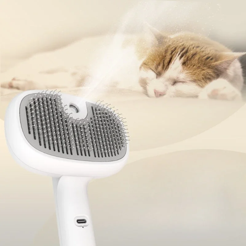 Peine de masaje con pulverizador para mascotas, limpiador a vapor para pelo de gato, previene anudar, flotador para perros, sin baño, productos de limpieza y aseo, accesorios - imagen 4