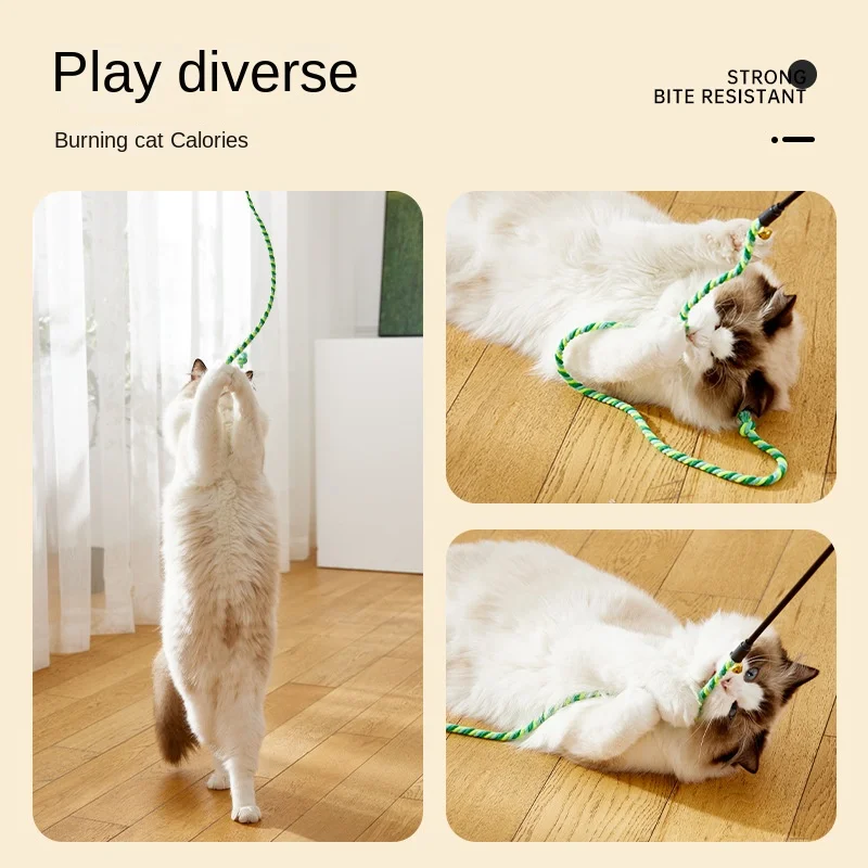 Juguete interactivo de pluma de simulación para gato, cinta de satén, campana, palo, Varita Teaser, suministros, accesorios - imagen 4