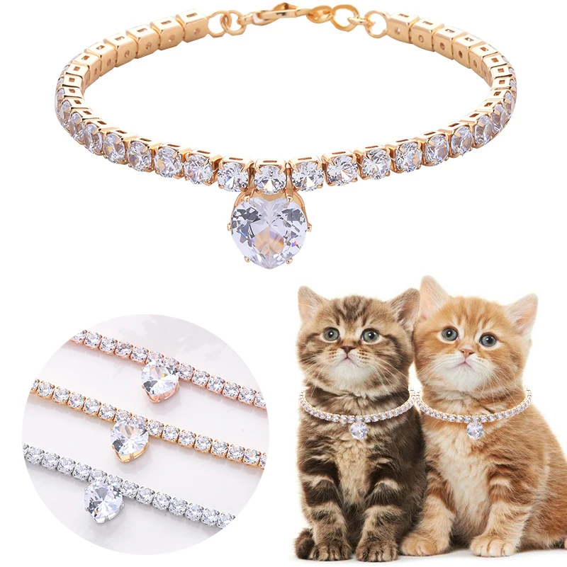 Collar de cadena de diamantes de imitación de cristal de lujo para perro y gato, collar de gatito brillante ajustable, accesorios de joyería de boda