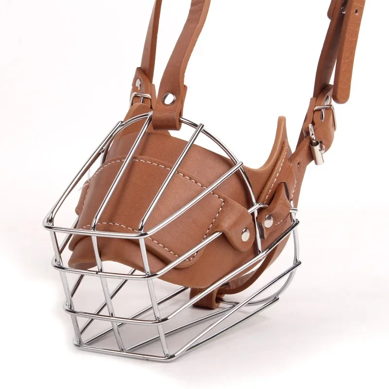 Bozal para perro, mascarilla bucal antimordeduras para mascotas, cubierta protectora de bozal de Metal de cuero ajustable y transpirable, bozales para accesorios para perros - imagen 3