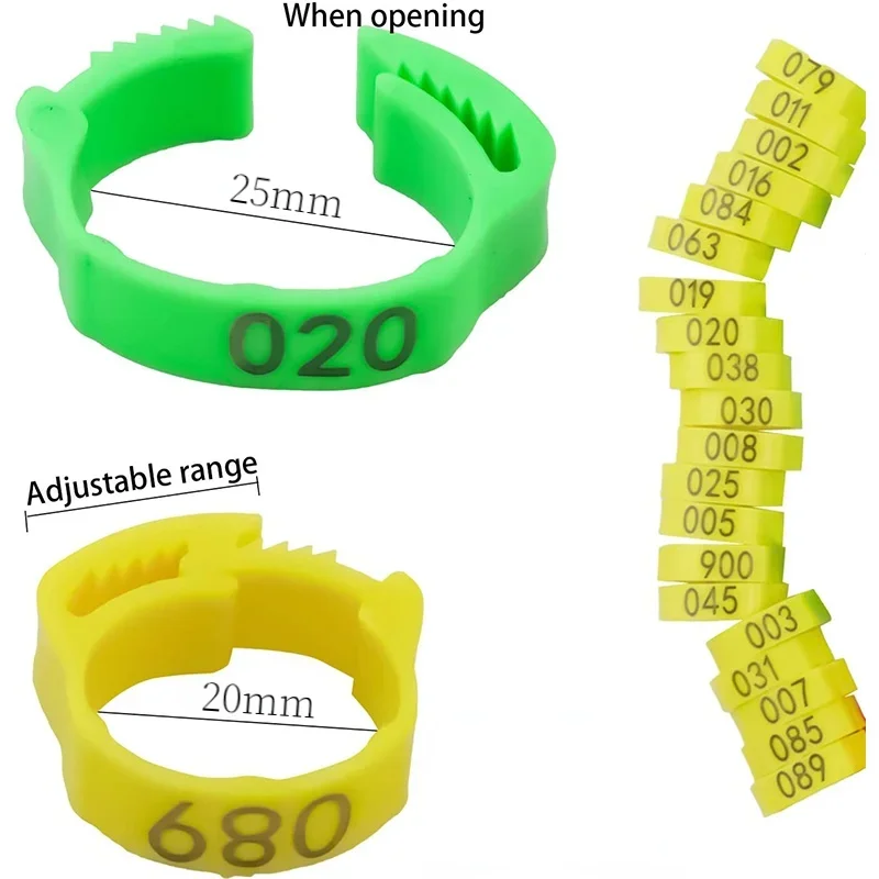 Anillo de pie de pollo ajustable, identificación numerada, 6 colores, Clip para aves de corral, pollos, patos, gansos y loros, 10/30/50 unidades - imagen 5