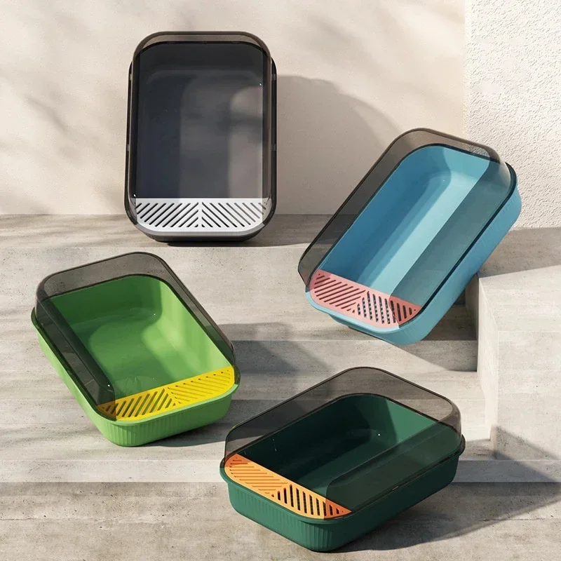 Caja de arena para gatos de gran capacidad, caja de arena de plástico semicerrada para gatos, inodoro para mascotas, bandeja antisalpicaduras para gatos, colcha, suministros para mascotas - imagen 5