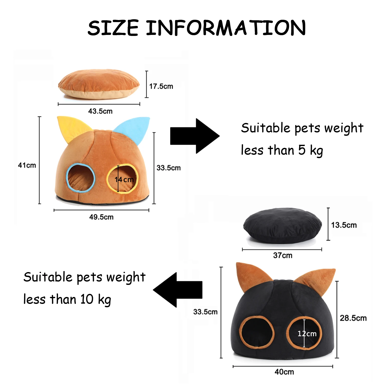 Cesta de cama para gatos pequeña y cálida para invierno, cómoda casa redonda para gatos con agujeros dobles, nido suave para gatos, accesorios para tienda a prueba de viento