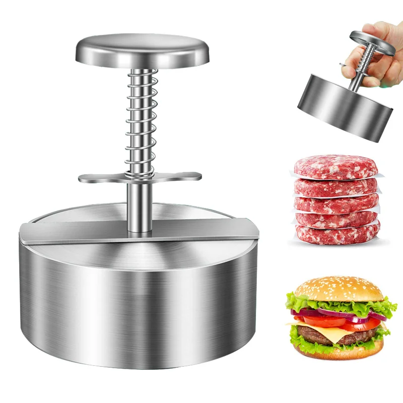 Máquina para hacer hamburguesas ajustable, prensa para hamburguesas de acero inoxidable de 115mm, moldes para hacer hamburguesas para carne, verduras, carne, barbacoa