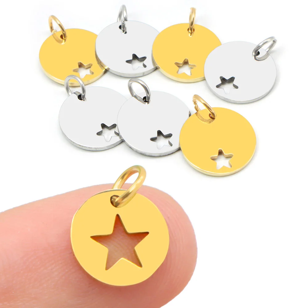 20 piezas redondo con estrella recortada de cinco puntas, Collar para mascotas, logotipo de identificación de identidad, etiqueta de Metal, regalo de decoración de joyería personalizado - imagen 5