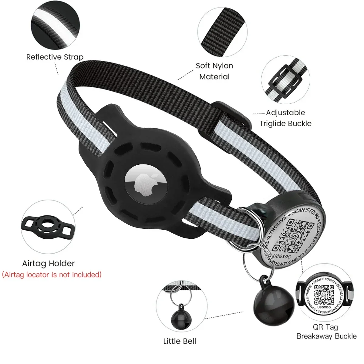 Collar GPS para gato, etiqueta de aire antipérdida, Collar para gatos, Collar para mascotas con soporte AirTag y rastreador de etiquetas QR, Collar para gatito, funda AirTag - imagen 2