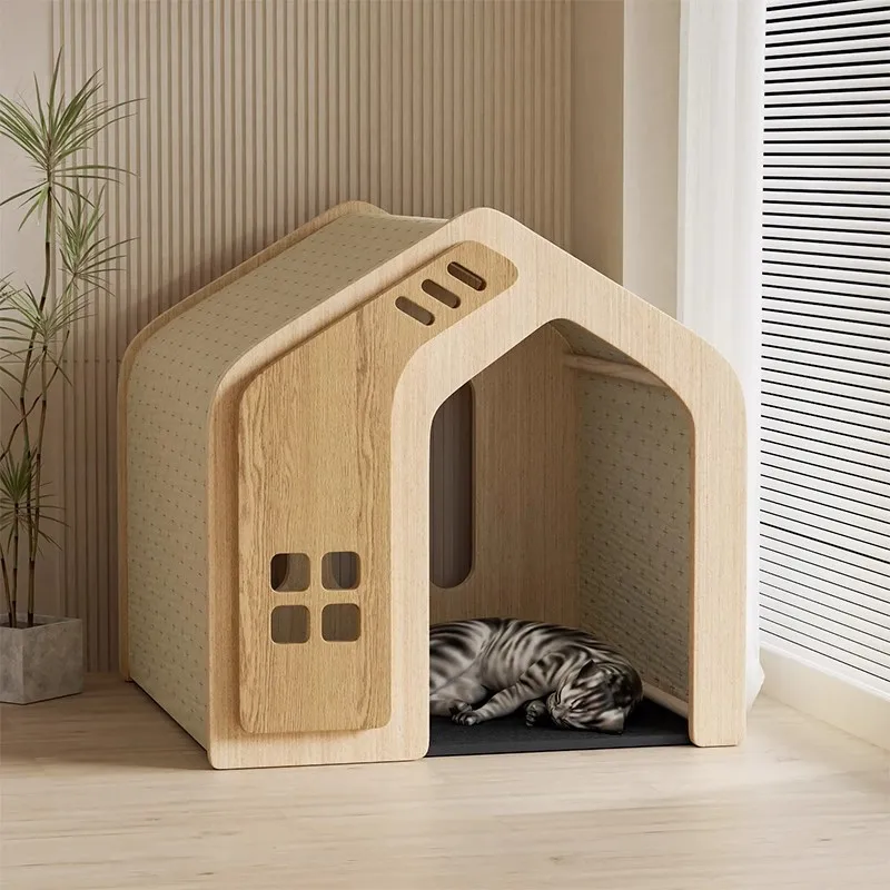 Perrera de madera maciza para perros y gatos, casa Universal para perros pequeños, jaula para Villa, nido, productos para mascotas transpirables simples, accesorios - imagen 2