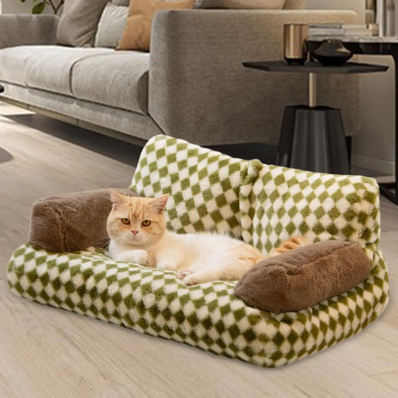 Washable Cat Bed Fluffy Cat Couch Comfortable All Seasons Pet Couch Bed Pet Sofa Bed for Small Dogs Puppy Kittens Indoor Cats