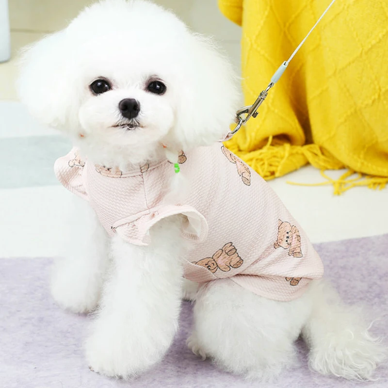 Ropa para perros con patrón de oso, sudaderas con capucha de manga voladora rosa y Beige, sudadera para cachorros y gatos, camiseta para perros pequeños y medianos, Pomerania Yorks XL - imagen 4