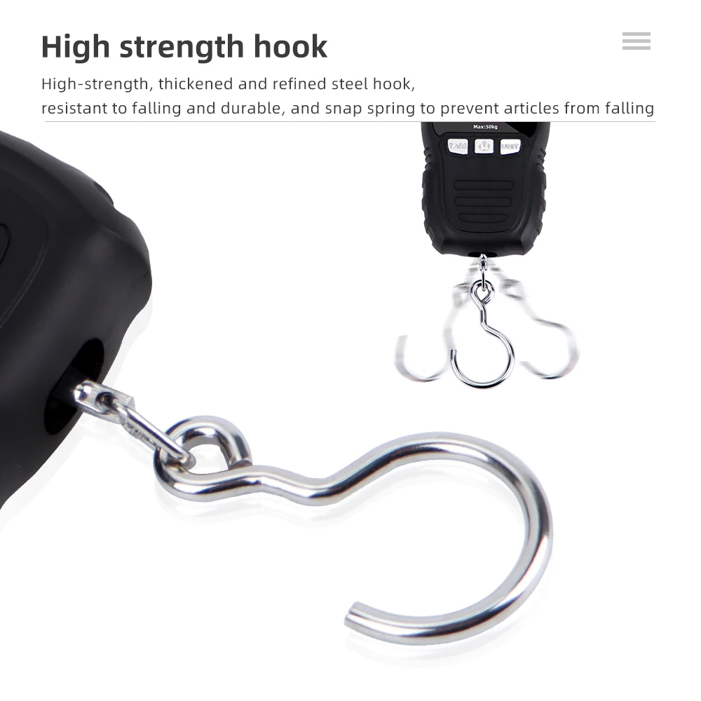 Gancho colgante portátil de 50kg/5g, báscula Digital con pantalla LCD retroiluminada para pesca, viaje, pesaje electrónico KG/OZ/TEMP - imagen 5
