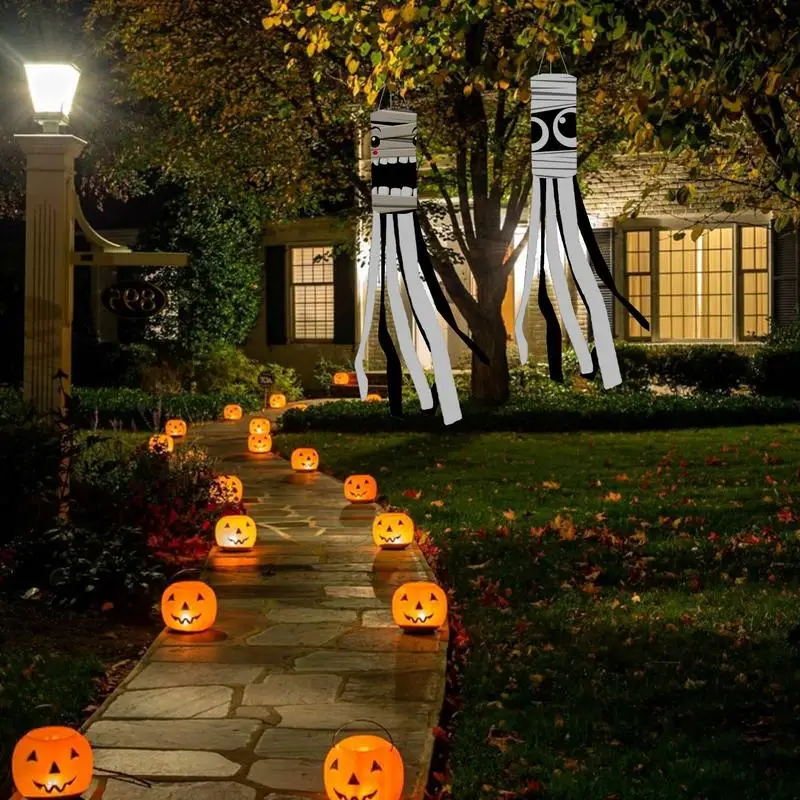 Calcetines de viento con bandera de fantasma, adorno de fiesta de fantasma espeluznante, decoración de Halloween, bandera para jardín, césped, cafés, patio - imagen 2