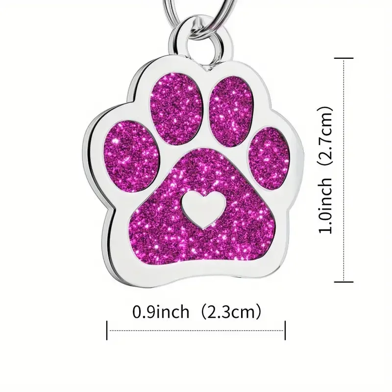 Etiqueta de identificación de perro personalizada con purpurina personalizada, etiqueta de nombre con forma de corazón y pata, accesorios para decoración de Collar, 1 ud. - imagen 2