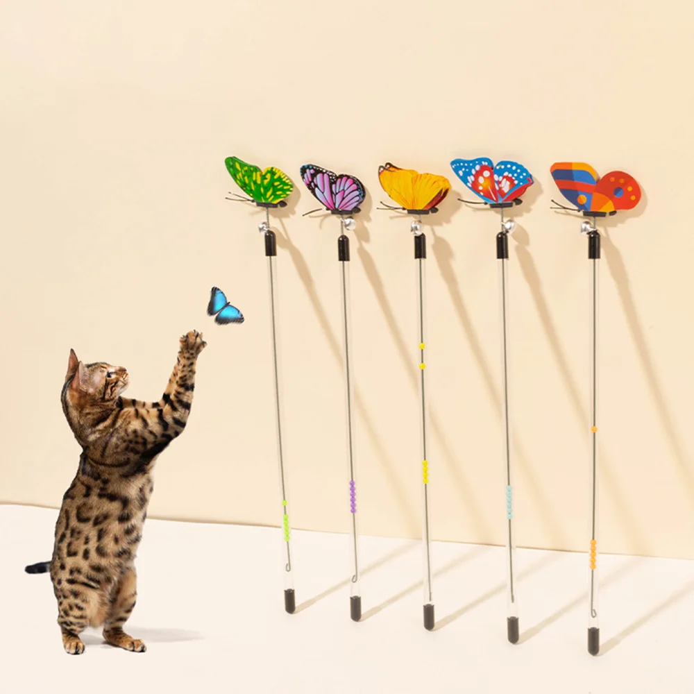 Varita retráctil para gatos con mariposa de resorte, poste extensible para gatos, juguete interactivo para atrapar rascar gatos,
